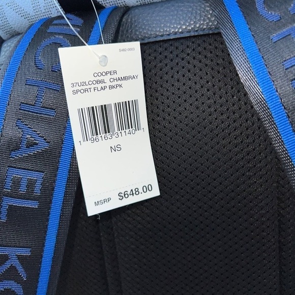 Michael Kors Mens Backpack Cooper Embossed Leather Logo Stripe Backpack Chambray - Picture 6 of 10